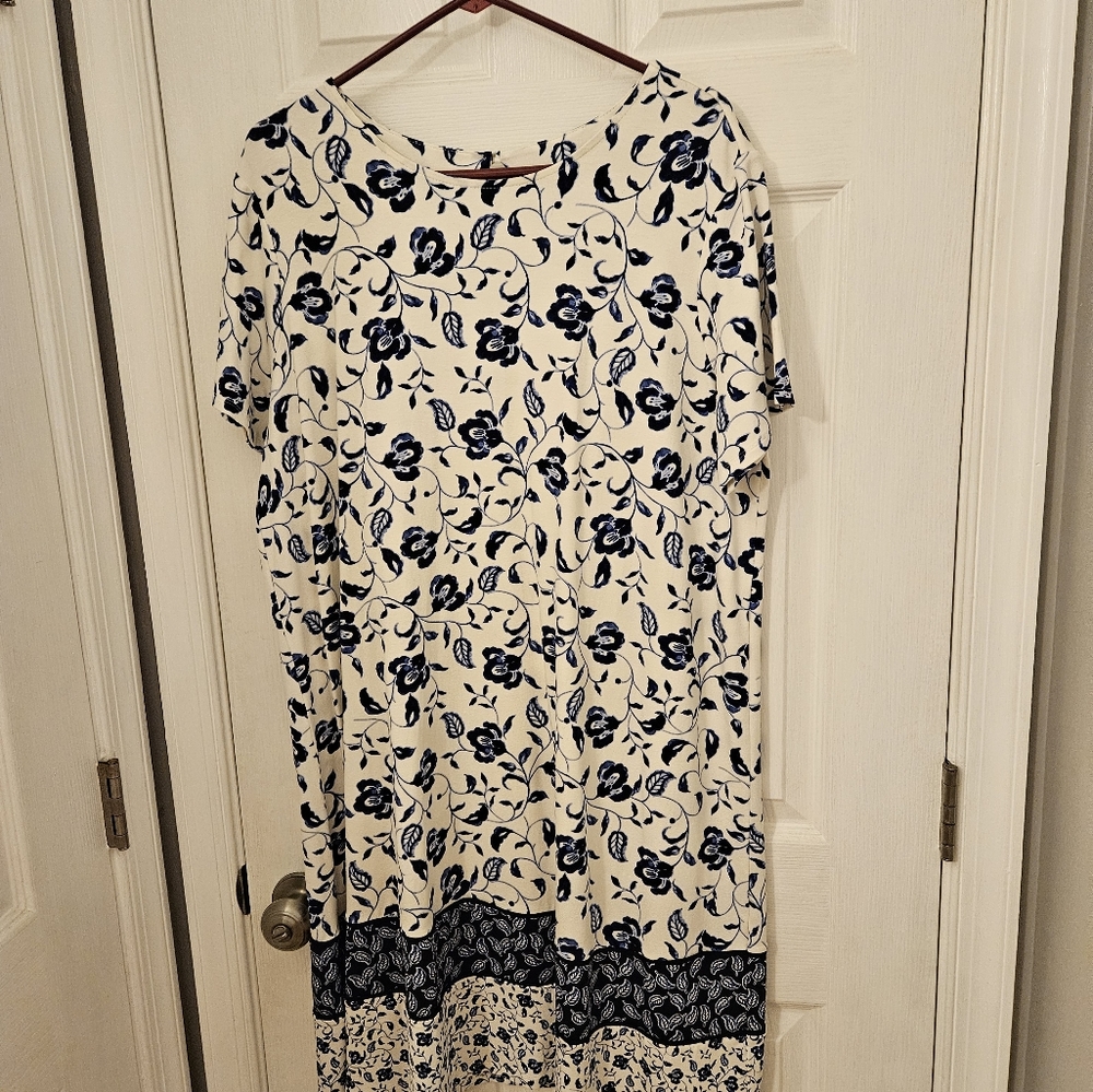 J. Jill XL Blue Floral Print Dress